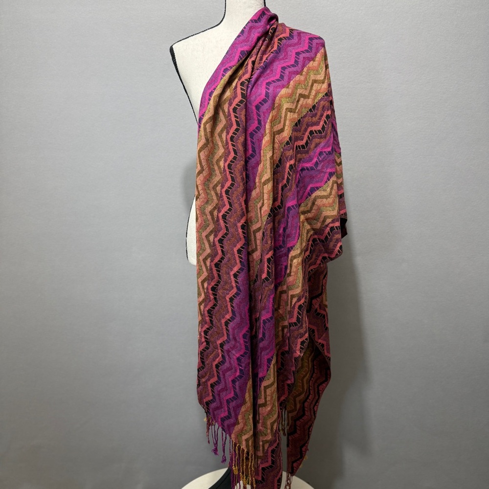 Rapti Fashion Wrap Shawl OS 79X27 Cashmere Silk Multicolor Fringe Boho Chic Soft